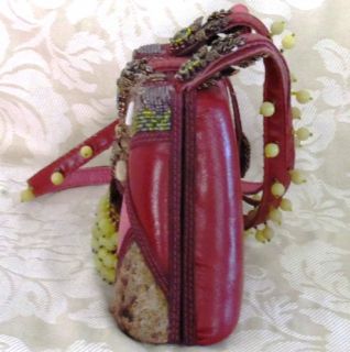 Mary Frances RARE Hard Sided Leather Pink Beaded Handcrafted Older