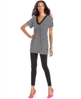 INC International Concepts Striped Beaded Tunic Sweater & Seamed