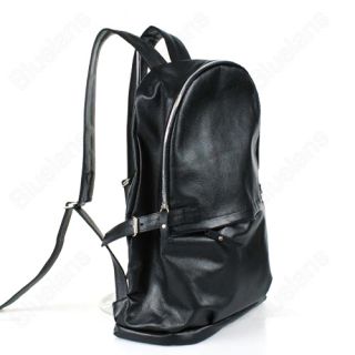Leather Black Schoolbag Zipper Comparment Backpack Knapsack Bookbag