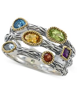 Effy Collection Sterling Silver and 18k Gold Ring, Multistone Three