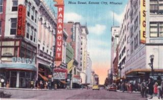 Main Street Kansas City Missouri Linen Postcard