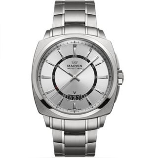 Marvin Mens Square Steel Case Bracelet Silver Dial Date Watch M022 13