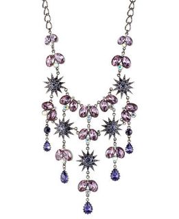 Betsey Johnson Necklace, Multi Tone Glass Crystal Starburst Bib