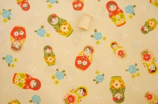 FQ Japanese Kokka Matryoshka Russian Doll Fabric Cream