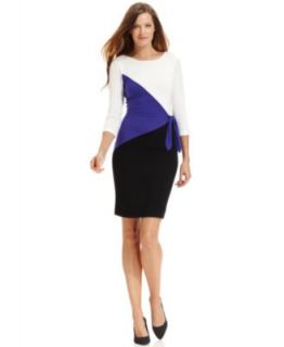 Calvin Klein Dress, Sleeveless Belted Colorblock Sheath   Womens