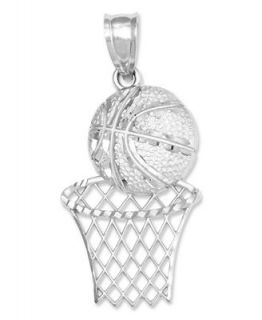 14k White Gold Charm, Basket and Basketball Charm