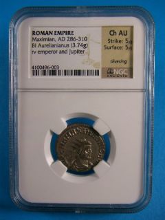 Silvered Aurelianianus of Emperor Maximian, 5/5 strike & Surface, NGC