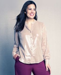 Calvin Klein Plus Size Blouse, Long Sleeve Sequined