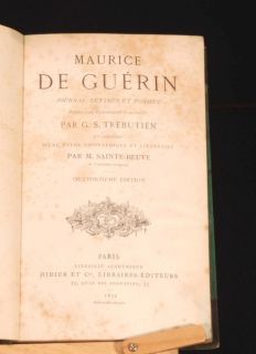 1872 Maurice de Guerin Journal Lettres Poemes Biography