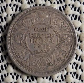 1912 British India One Rupee Silver Coin