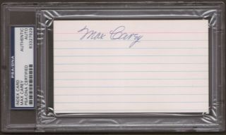 Max Carey Autograph (Index Card) PSA/DNA Certified *7929