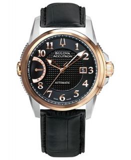 Bulova Accutron Watch, Mens Swiss Automatic Calibrator Black Leather