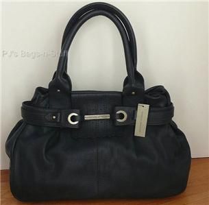 Adrienne Vittadini Dark Blue Leather Satchel Bag New
