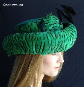 New Jack McConnell Church Hat Green Pheasant Feathers Felt Easter