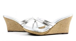 Lilly Pulitzer McKim High Wedge Silver Metallic Sandals Shoes 8 New