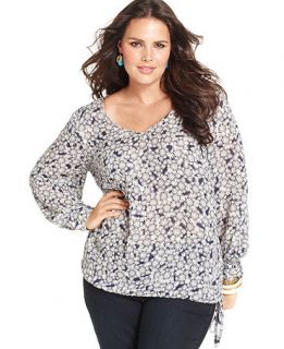 Lucky Brand Jeans Plus Size Top, Farrah Long Sleeve Printed Drawstring