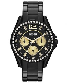 Fossil Watch, Womens Riley Black Tone Stainless Steel Bracelet 38mm