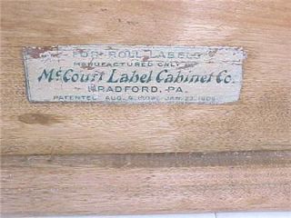 Vintage McCourt Label Cabinet Bradford PA with Labels