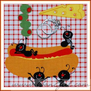 BOOAK Fabric Michael Miller VTG * Red White Gingham PICNIC Ant Hot Dog