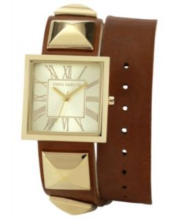 Vince Camuto Watch, Womens Brown Pony Hair Leather Double Wrap Strap