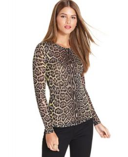 BCBGMAXAZRIA Top, Long Sleeve High Neck Leopard Print