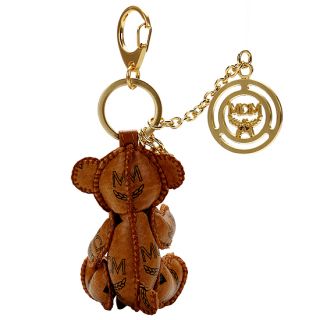MCM Teddy Bear Cognac Visetos Key Chain Holder Ring Hand Made New