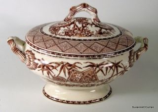 Antique Staffordshire Meir Bamboo Sauce Tureen Up