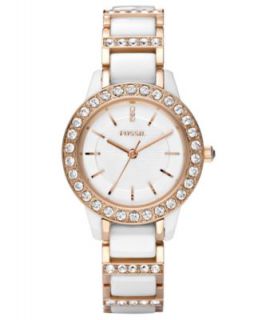 Fossil Watch, Womens Jesse White Ceramic and Rose Gold Tone Bracelet