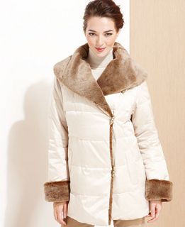 Jones New York Coat, Faux Fur Shawl Collar Wrap Toggle   Womens Coats