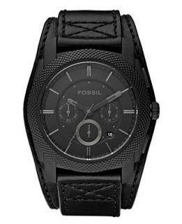 Fossil Watch, Mens Chronograph Machine Black Leather Strap 45mm