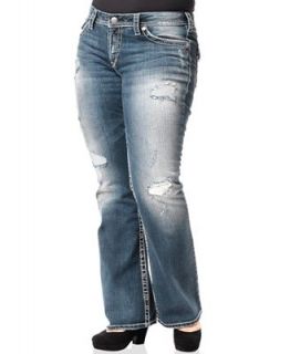 Silver Jeans Plus Size Jeans, Pioneer Destructed Bootcut, Blue Wash