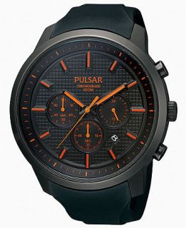 Pulsar Watch, Mens Chronograph Black Polyurethane Strap 47mm PT3207