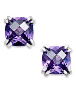 Brilliant Sterling Silver Earrings, Purple Cubic Zirconia Square