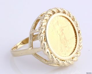 Eagle Womens Ring 14k Yellow Gold Setting 22K Gold Coin 8 3G