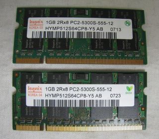 Lot of 2 Hynix 1GB PC2 5300 667MHz DDR2 SDRAM Laptop Memory 2X 1GB 2GB