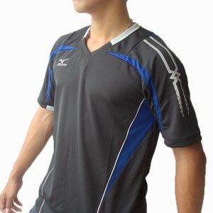 Mizuno Mens Soccer Volleyball Athletic Shirt V Neck Polyester Gray M