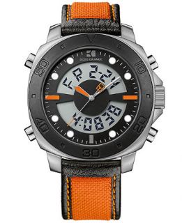 Hugo Boss Watch, Mens Analog Digital Orange and Black Fabric Strap
