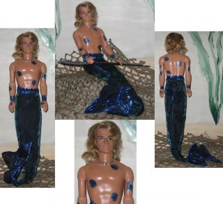Blue Green Metallic Merman Mermaid OOAK Barbie Ken Doll