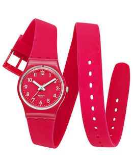 Swatch Watch, Womens Swiss Pink Berry Pink Silicone Wrap Around Strap