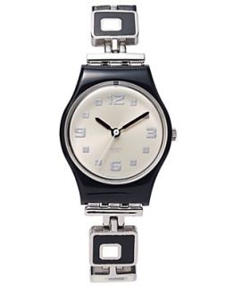 Swatch Watch, Womens Swiss Chessboard Black and White Enamel and