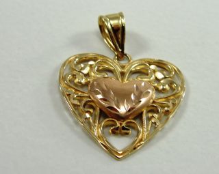 Michael Anthony 14k Yellow and Rose Gold Heart Pendant Love Filigree
