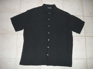 Brandini Mens 100 Silk Button Down Camp Shirt XL Black Short Sleeves