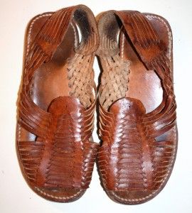 Mens 8 9 Mexican tan soft Leather Woven Huarache Buckle Sandals Shoes