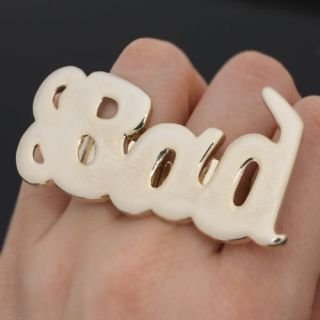 Big Letter Bad Two Finger Ring Double Ring Sz Adjustable Gold Plating