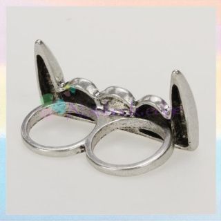Vintage Punk Gothic Halloween Vampire Teeth Double Two Finger Ring