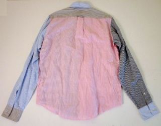195 Michael Bastian Gant Patchwork Banker Linen Stripe Shirt XL
