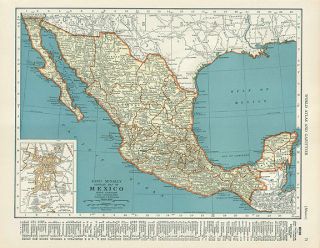 Mexico Authentic World War 2 Vintage Map Genuine 70 Years Old Made in