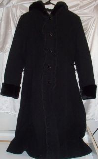 Rothschild Girls Black Hooded Wool Blend Dress Coat ~ Five Button Size