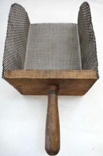 vintage Sifter Scoop Mesh Wire Basket Wood Handle Farm Country