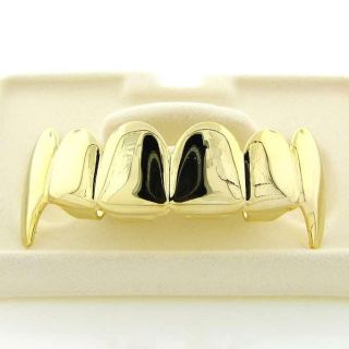 Gold Finish Vampire Fangs Grillz Top Teeth Mouth Grills